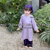 Áo dài Cát Tường gấm vân hoa, quần lụa cho bé gái, Tặng Khăn Tuban, Lễ Tết 7-35kg 5