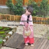 Áo dài Cát Tường gấm vân hoa, quần lụa cho bé gái, Tặng Khăn Tuban, Lễ Tết 7-35kg 8