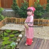 Áo dài Cát Tường gấm vân hoa, quần lụa cho bé gái, Tặng Khăn Tuban, Lễ Tết 7-35kg 9