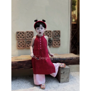 Áo dài Cát Tường mẹ & bé kèm quần hồng - Tết & Trung Thu bé gái Đậu Kids&Mom 330k 5