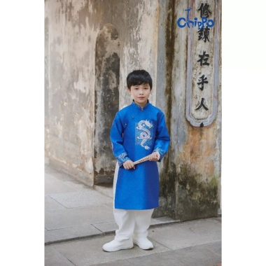Áo dài Chippo Minh Long cách tân bé trai 7‑16 tuổi size 22‑60kg, giảm còn 285k đón Tết