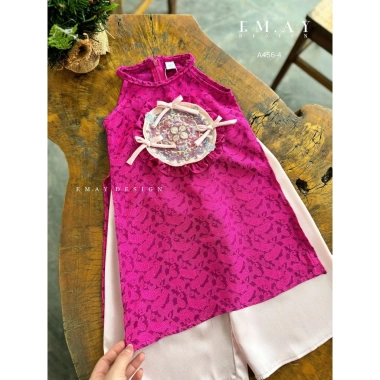 Áo dài cổ yếm Nàng Xuân cho bé gái 10-40kg, quần suông thướt tha - Giá 229.500₫