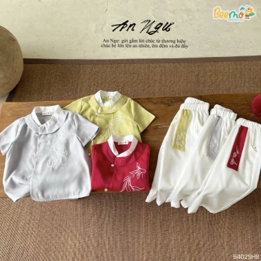 Áo Dài Cộc Tay Bé Trai BEEMO An Ngư Thêu Cá Phối Cổ Du Xuân Tết 5.401SHB 280k