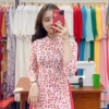 Áo dài cúc họa mi CHAANG May sẵn, hoa nhí hồng đỏ, cổ vuông, tay lỡ - 207.468₫ 2
