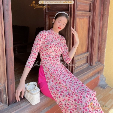 Áo dài cúc họa mi hoa nhí Chaang lụa cổ vuông tay lỡ - Thiết kế truyền thống, hoàn hảo tiệc lễ tết ADC025 94.194₫