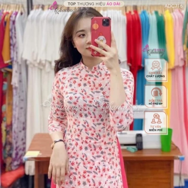 Áo dài cúc họa mi hoa nhí Chaang lụa cổ vuông tay lỡ - Thiết kế truyền thống, hoàn hảo tiệc lễ tết ADC025 94.194₫