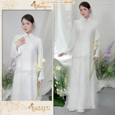 Áo dài cưới Phong Vân ADC882 lụa ren nhũ suông bầu, cô dâu và chú rể dự tiệc hỏi đẹp - 486.675₫