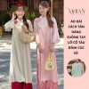 Áo dài dáng suông tay lỡ, cổ tàu rộng, cúc sò, họa tiết in chìm – chỉ 79.000₫