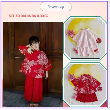 Áo dài đỏ hoa trắng cao cấp cho bé gái – Đồ Tết nổi bật, rực rỡ, giá ưu đãi 138k