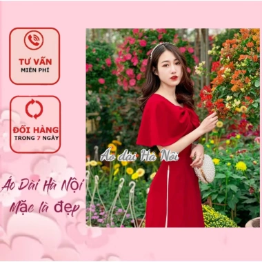 Áo dài đỏ tết 2.024 cách điệu tay choàng tiểu thư - Giá ưu đãi 90k | Áo Dài Hà Nội