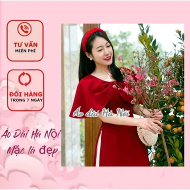 Áo dài đỏ tết 2.024 cách điệu tay choàng tiểu thư - Giá ưu đãi 90k | Áo Dài Hà Nội