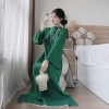 Áo Dài Gấm Ánh Kim Tết 2.026 Suông Hoa Chìm Cách Tân Tay Dài Lịch Sang Trọng 2