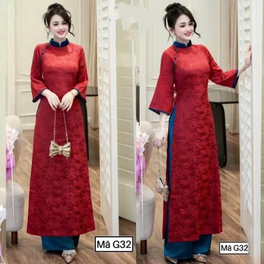 Áo dài gấm đỏ dáng ôm đa size - Thiết kế Tết 2.025, giảm giá đặc biệt 94.800₫