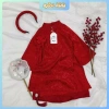 Áo dài gấm lụa 2 lớp hoa cúc đỏ A&V KIDS cho bé gái - Tết 2.026 giá 230k