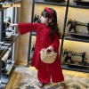Áo dài gấm lụa 2 lớp hoa cúc đỏ A&V KIDS cho bé gái - Tết 2.026 giá 230k 2