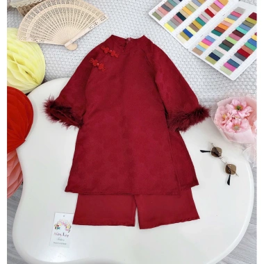 Áo dài gấm tay lông đẹp mắt, sang trọng, giảm giá 159.000₫ - Giá gốc 192.390₫, thiết kế tinh tế, độc đáo, phù hợp tiệc cưới