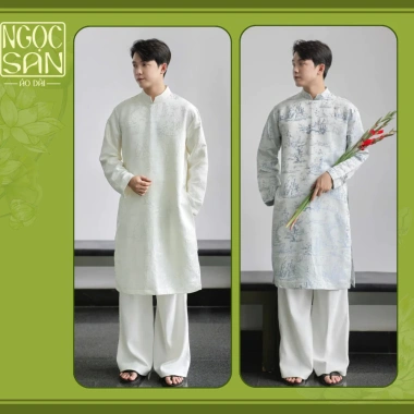 Áo Dài Gấm Tết Cách Tân Nam Khải Thiên Trắng Thanh Lịch Bigsize – Ngọc San 466k 6