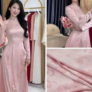 Áo dài gấm Thiên Điệp cổ cao 3cm, ít nhăn, kiểu giáng truyền thống - Giá 390.000đ 2