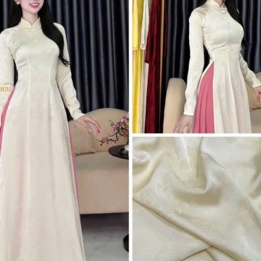 Áo dài gấm Thiên Điệp cổ cao 3cm, ít nhăn, kiểu giáng truyền thống - Giá 390.000đ 3