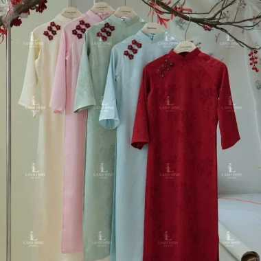 Áo dài gấm Thiên Điệp cổ cao 3cm, ít nhăn, kiểu giáng truyền thống - Giá 390.000đ 5