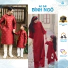 Áo Dài Gia Đình Đỏ Tết Gấm Lụa Mềm Mại, Tafta Đứng Form - Bình Ngộ 298k