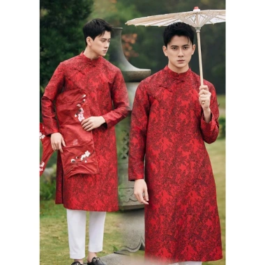 Áo Dài Gia Đình Đỏ Tết Gấm Lụa Mềm Mại, Tafta Đứng Form - Bình Ngộ 298k 7