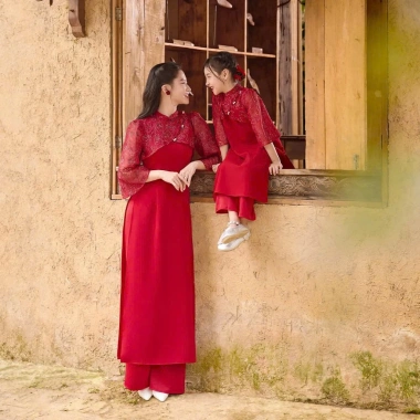 Áo dài gia đình thiêu hoa chim Uyển Nguyệt, chất tafta & gấm tơ cao cấp - 205.000 VND
