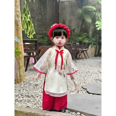 Áo Dài Hoa Sen Kem Bé Gái - Truyền Thống Tết, Đi Tiệc, Giá 198.000 VNĐ 3