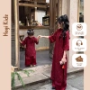 Áo Dài Hogi Kids Bé Gái & Mẹ Phượng Vũ Voan Lông Đỏ-Hồng - Giá chỉ 300.000đ