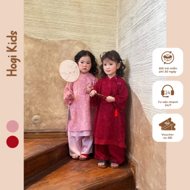 Áo Dài Hogi Kids Bé Gái & Mẹ Phượng Vũ Voan Lông Đỏ-Hồng - Giá chỉ 300.000đ 4