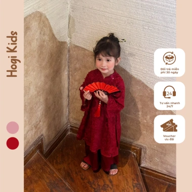 Áo Dài Hogi Kids Bé Gái & Mẹ Phượng Vũ Voan Lông Đỏ-Hồng - Giá chỉ 300.000đ 10
