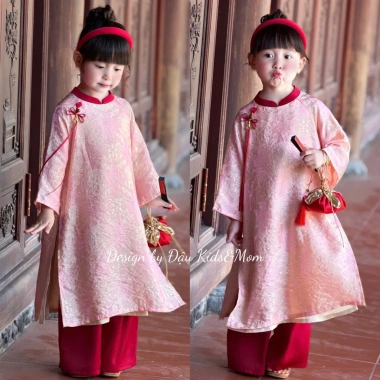 Áo Dài Hồng Đỏ Cổ Tàu Đính Charm Rơi - Đẹp Sang Tết 2.026 Giá Ưu Đãi 360.000 VND