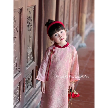 Áo Dài Hồng Đỏ Cổ Tàu Đính Charm Rơi - Đẹp Sang Tết 2.026 Giá Ưu Đãi 360.000 VND 4