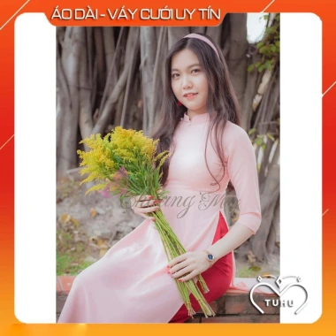 Áo dài hồng phấn CHAANG may sẵn cổ vuông tay lỡ, đính ngọc, vải lụa sang trọng, thiết kế độc đáo – Giá 261.124₫ 5