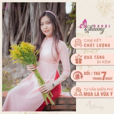 Áo dài hồng phấn CHAANG may sẵn cổ vuông tay lỡ, đính ngọc, vải lụa sang trọng, thiết kế độc đáo – Giá 261.124₫ 6