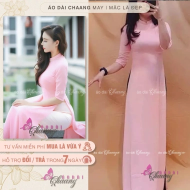 Áo dài hồng phấn CHAANG may sẵn cổ vuông tay lỡ, đính ngọc, vải lụa sang trọng, thiết kế độc đáo – Giá 261.124₫ 7