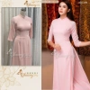 Áo dài hồng phấn mịn Chaang vải lụa 2 tà cổ vuông tay lỡ - May sẵn tiệc lễ tết 4