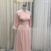 Áo dài hồng phấn mịn Chaang vải lụa 2 tà cổ vuông tay lỡ - May sẵn tiệc lễ tết 7