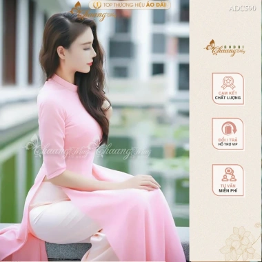 Áo Dài Hồng Phấn Truyền Thống ADC590 Cổ Vuông Vải Lụa Co Giãn - May Sẵn, Đẹp Chụp Ảnh Dự Tiệc Lễ, Giá Ưu Đãi 261k