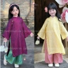Áo dài Hồng Yến bé gái vải gấm tơ ánh kim, phom tay rộng, vân nhăn, giảm Tết 279.000₫ 2