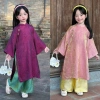 Áo dài Hồng Yến bé gái vải gấm tơ ánh kim, phom tay rộng, vân nhăn, giảm Tết 279.000₫ 3