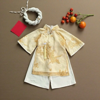 Áo Dài Khổng Tước Vàng có Mấn cho Bé Gái - Lễ Tết, Chụp Hình, Giá 198k Giảm giá