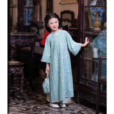 Áo dài kim sa bé gái - Thiết kế Tết cách tân, lấp lánh, phong cách điệu đà, chỉ 129k