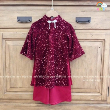 Áo dài kim sa bé gái - Thiết kế Tết cách tân, lấp lánh, phong cách điệu đà, chỉ 129k
