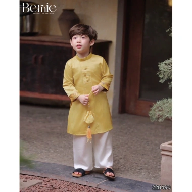 Áo dài lụa cách tân Bernie bé trai kèm quần - mềm tay, phối gấm, giá 248k 5