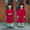 Áo dài lụa đính hoa, bờm gắn hoa nổi xinh cho bé gái 8-28kg Tết lễ diễn - 189k