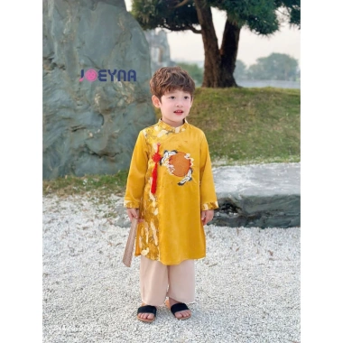 Áo dài lụa Tết bé trai phối gấm hạc sịn sò - Giá chỉ 269.000đ, giảm từ 347.010đ 4