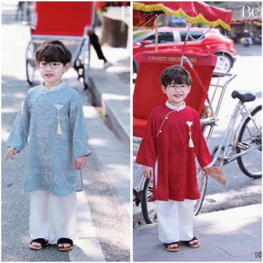 Áo dài lụa thanh tâm bé trai Bernie FASHION – Sang trọng lễ tết, giảm 20%