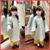 Áo dài lụa xanh + quần vàng mềm mại cho bé xinh xắn, kèm mấn, đi học lễ tết - 159k