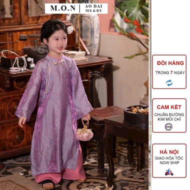 Áo Dài Mẹ Bé Cát Tường Tơ Tằm Ánh Kim Siêu Xinh Màu Tím – Giá 330.000